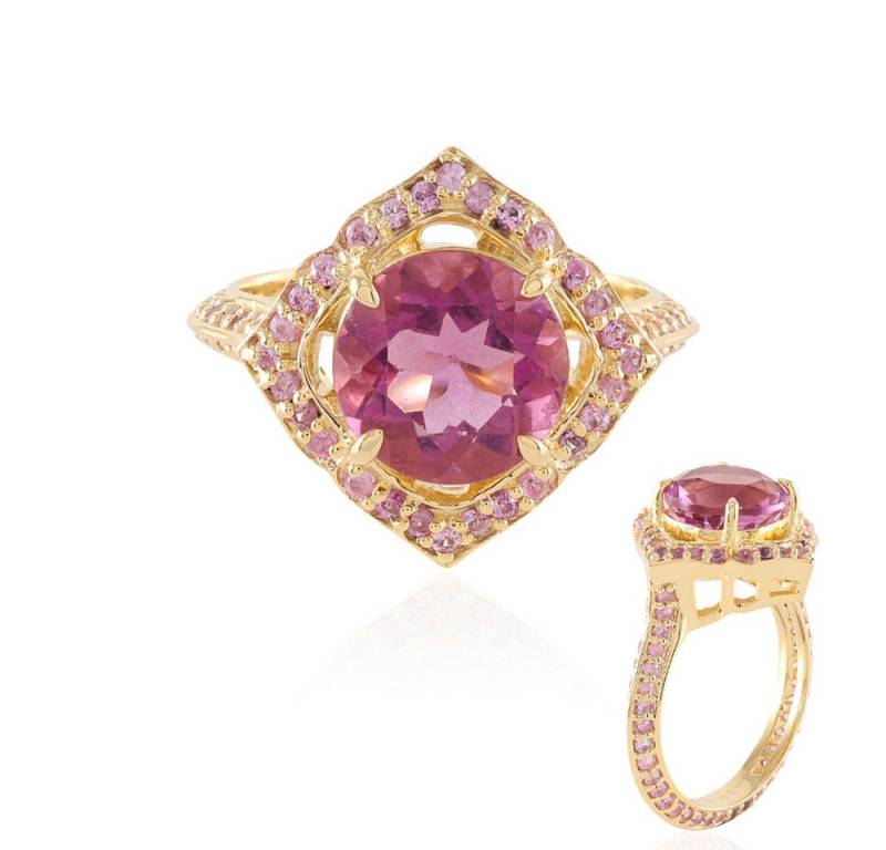 Cavill Silberring Cavill Ring Sterlingsilber vergoldet, 4,10 ct Fluorit & rosa Saphir (1-tlg) von Cavill