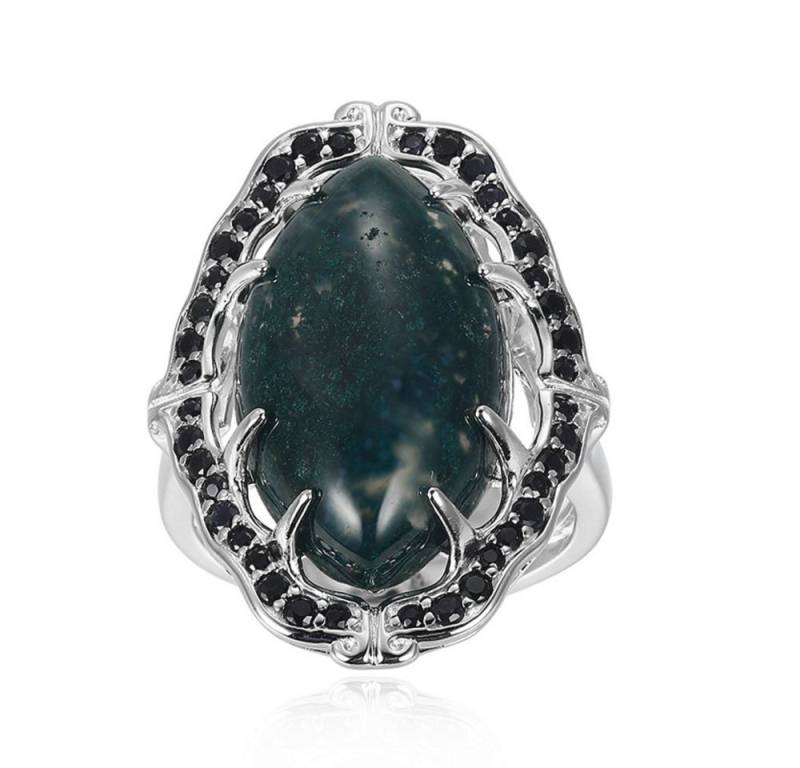 Cavill Silberring Cavill Ring Sterlingsilber 7,87 ct Moosachat, 0,49 ct Saphir (1-tlg) von Cavill