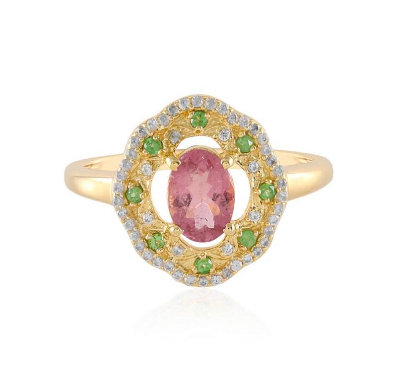 Cavill Silberring Cavill Ring 0,68 ct Pink Turmalin & Tsavorit, Sterlingsilber vergoldet (1-tlg) von Cavill