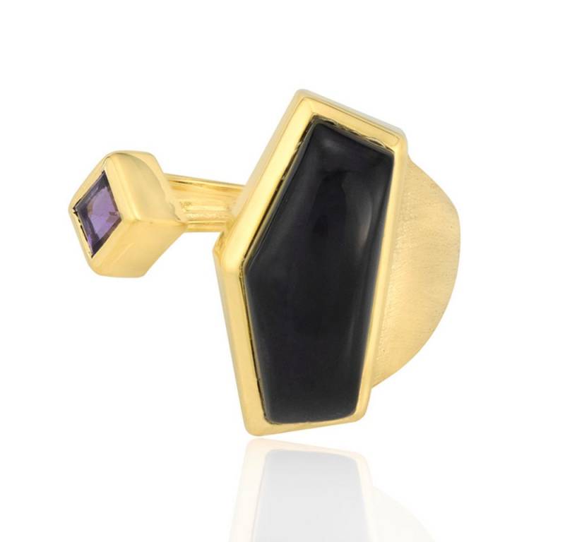 Cavill Silberring Cavill Ring Schwarzer Onyx 4,33 ct, Amethyst 0,30 ct, vergoldet (1-tlg) von Cavill
