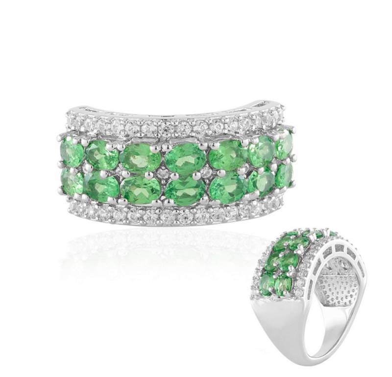 Cavill Silberring Cavill Ring Sterlingsilber platinplattiert 14 Tsavoriten 2,13 ct Oval (1-tlg) von Cavill