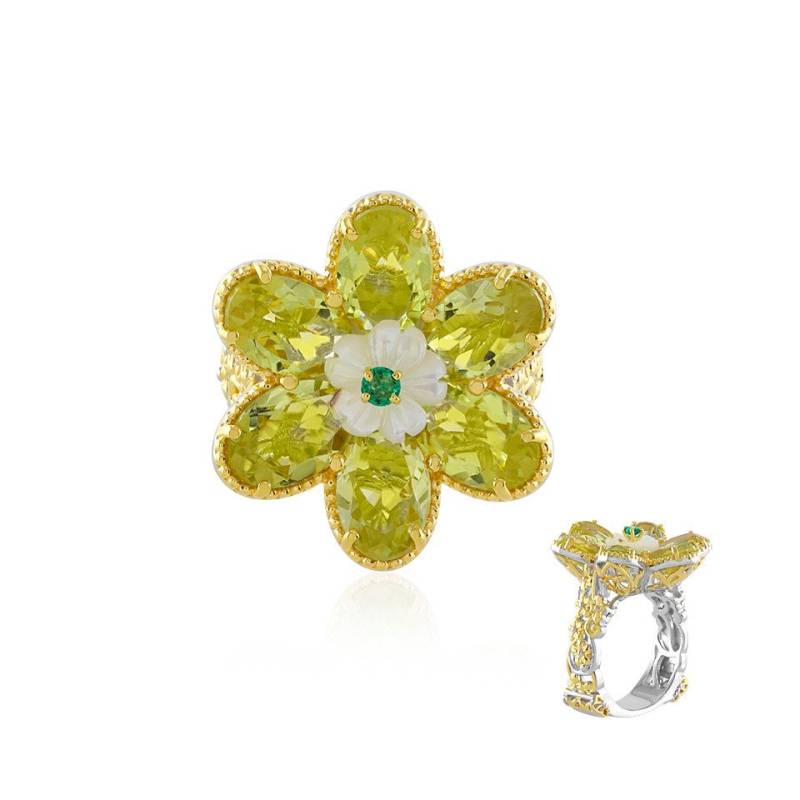 J Classics Silberring Zilveren ring met Ouro Verde kwartskristallen (Gems en Vogue) (1-tlg) von J Classics