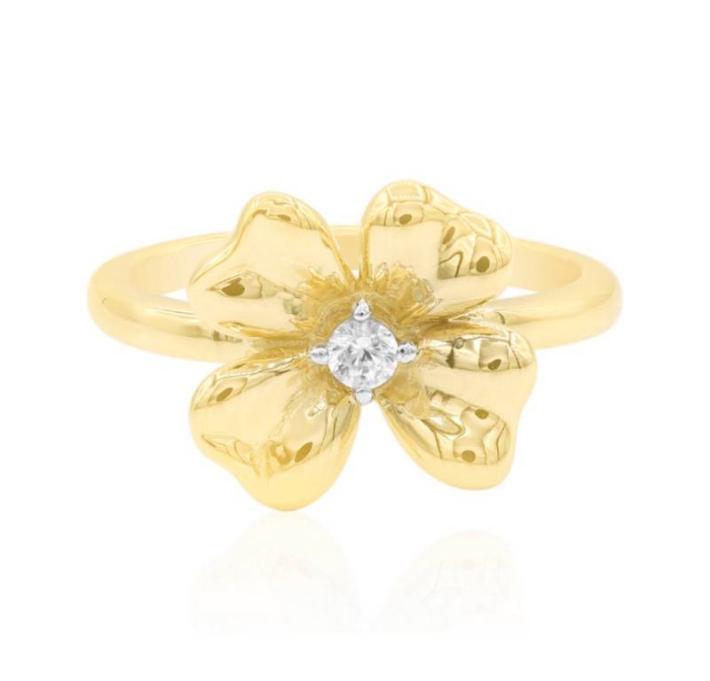 Cavill Silberring Zirkonring 0,09 ct, Sterlingsilber vergoldet, Blütenform Damen (1-tlg) von Cavill