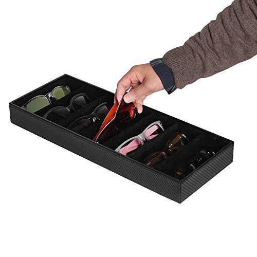 JackCubeDesign Leder 7 Fächer Brillen Display Organizer Brillen Sunglass Aufbewahrungskoffer Box Eyewear Tablett Ständer Open Top Suede Innen (Carbon Design Schwarz, 44,2 x 17 x 5 cm) -: MK378A von J JACKCUBE DESIGN
