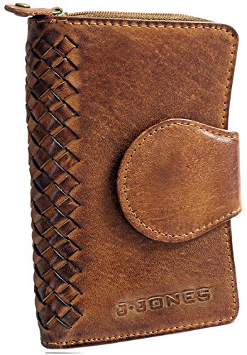 Jennifer Jones - Damen Echtleder Geldbörse – Geldbeutel mit geflochtenem Leder, groß, viele Fächer, braun von J JONES JENNIFER JONES