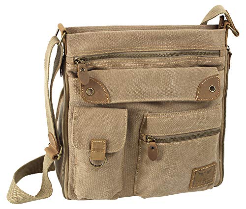 JENNIFER JONES - Große Damen Handtasche aus Canvas und Echtleder - Vintage Look - Casual Schultertasche - Umhängetasche von J JONES JENNIFER JONES