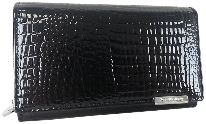 J JONES JENNIFER JONES Geldbörse Damen Leder Portmonee in Croco-Glanz-Optik, RFID-Schutz, viele Fächer, Prägung in Croco-Optik von J JONES JENNIFER JONES