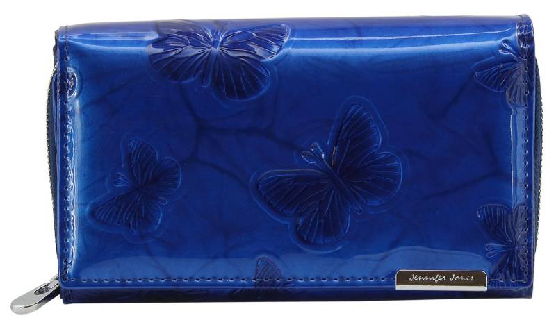 J JONES JENNIFER JONES Geldbörse Großes Damen Portmonee RFID-Schutz Schmetterlings-Motiv Leder lackiert, Schmetterlings-Applikation von J JONES JENNIFER JONES