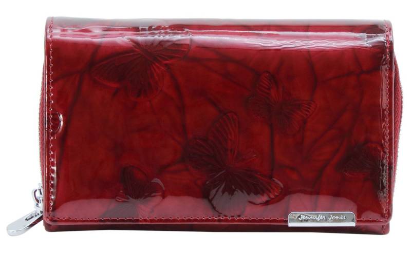 J JONES JENNIFER JONES Geldbörse Großes Damen Portmonee RFID-Schutz Schmetterlings-Motiv Leder lackiert, Schmetterlings-Applikation von J JONES JENNIFER JONES