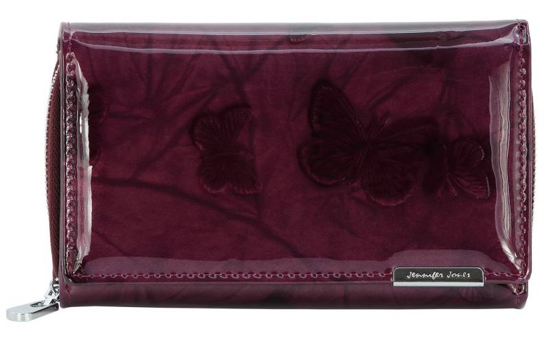 J JONES JENNIFER JONES Geldbörse Großes Damen Portmonee RFID-Schutz Schmetterlings-Motiv Leder lackiert, Schmetterlings-Applikation von J JONES JENNIFER JONES