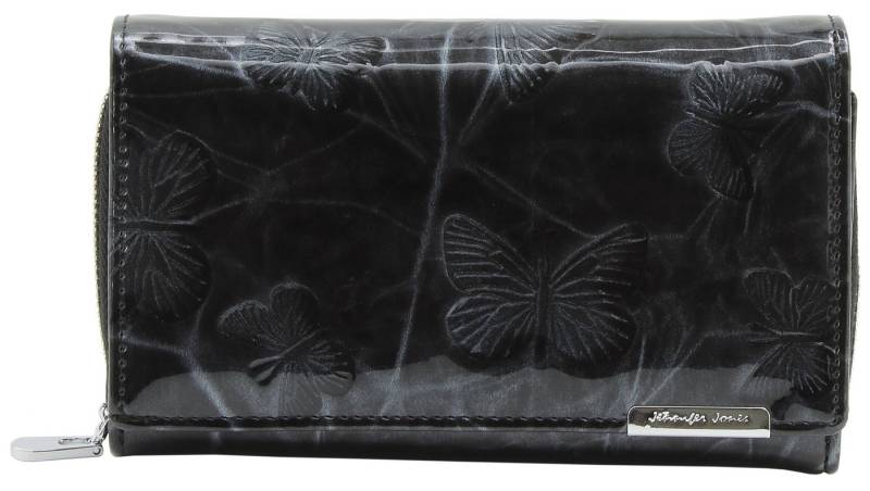 J JONES JENNIFER JONES Geldbörse Großes Damen Portmonee RFID-Schutz Schmetterlings-Motiv Leder lackiert, Schmetterlings-Applikation von J JONES JENNIFER JONES