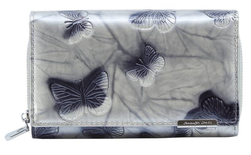 J JONES JENNIFER JONES Geldbörse Großes Damen Portmonee RFID-Schutz Schmetterlings-Motiv Leder lackiert, Schmetterlings-Applikation von J JONES JENNIFER JONES