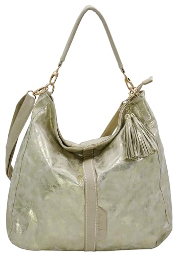 JENNIFER JONES - Große modische Damen Handtasche, Umhängetasche mit Schultergurt Hobo-Bag elegante Farben, Nude Metallic von J JONES JENNIFER JONES