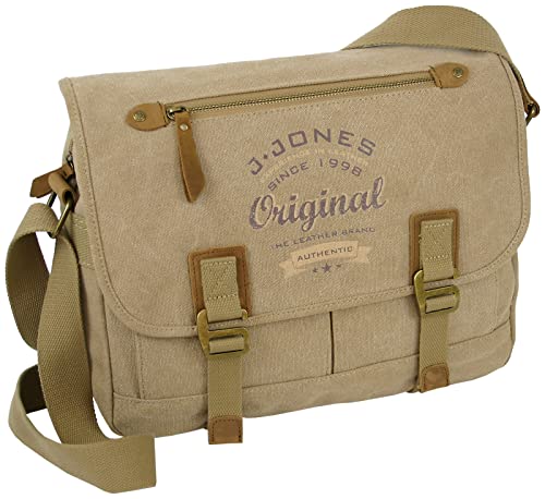 J JONES Messenger-Bag Schultertasche Umhängetasche aus Canvas für Arbeit, Uni, Schule | 13 Liter Volumen | Farbe Beige - Natur von J JONES JENNIFER JONES