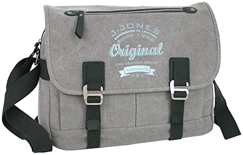 J JONES Messenger-Bag Schultertasche Umhängetasche aus Canvas für Arbeit, Uni, Schule | 13 Liter Volumen | Farbe Grau von J JONES JENNIFER JONES