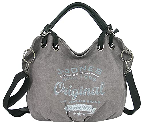 JENNIFER JONES - Große Damen Handtasche aus Canvas und Echtleder - Vintage Look - Casual Schultertasche - Umhängetasche von J JONES JENNIFER JONES