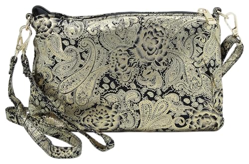 JENNIFER JONES - Kleine Damen Umhängetasche/Handgelenktasche 2 in 1 Clutch Bag abnehmbarer Gurt, Gold Design von J JONES JENNIFER JONES