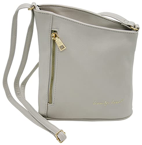 JENNIFER JONES - Modische Damen Handtasche - Umhängetasche - Crossbody Bag - Schultertasche mit verstellbarem Henkel (Style B, Hellgrau) von J JONES JENNIFER JONES