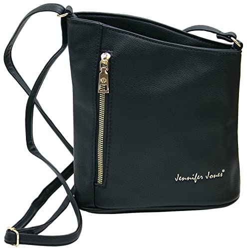 JENNIFER JONES - Modische Damen Handtasche - Umhängetasche - Crossbody Bag - Schultertasche mit verstellbarem Henkel (Style B, Schwarz) von J JONES JENNIFER JONES