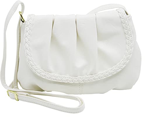 JENNIFER JONES - Kleine Damen Umhängetasche - Brauttasche - Abendtasche - Schultertasche (Handtasche mit Überschlag, Weiß) von J JONES JENNIFER JONES