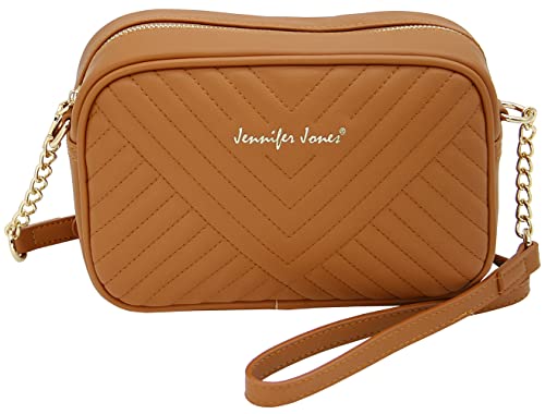 JENNIFER JONES - Modische Damen Handtasche - Umhängetasche - Crossbody Bag - Schultertasche zum Ausgehen (Style A, Cognac (Braun)) von J JONES JENNIFER JONES