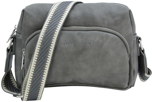 JENNIFER JONES – Modische Damen Umhängetasche – Crossbody Bag mit breitem Schultergurt (Grau) von J JONES JENNIFER JONES