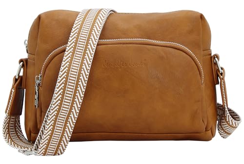 JENNIFER JONES – Modische Damen Umhängetasche – Crossbody Bag mit gewebtem Schultergurt - Cognac von J JONES JENNIFER JONES