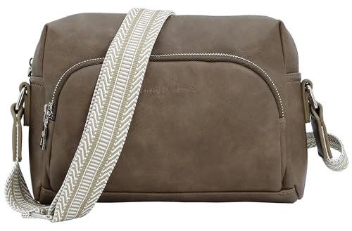 JENNIFER JONES – Modische Damen Umhängetasche – Crossbody Bag mit gewebtem Schultergurt - Taupe von J JONES JENNIFER JONES