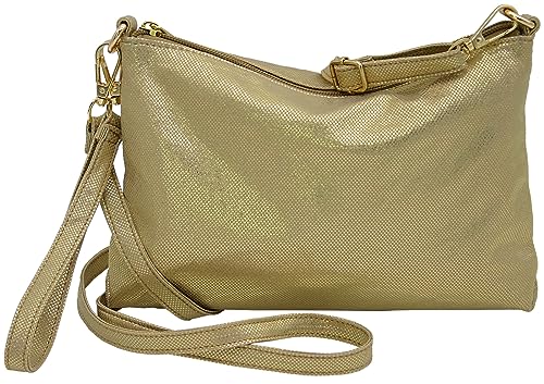 JENNIFER JONES - Kleine Damen Umhängetasche/Handgelenktasche 2 in 1 Clutch Bag abnehmbarer Gurt, Gold Design von J JONES JENNIFER JONES