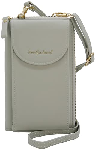 JENNIFER JONES - Umhängetasche 2in1 Geldbörse & Handytasche bis 7 Zoll - Hochformat (Hellgrau) von J JONES JENNIFER JONES