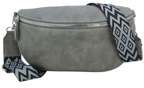 Jennifer Jones - Damen Bauchtasche mit modernem breitem Gurt - Gürteltasche, Crossbody Bag, Handtasche, Hüfttasche, Umhängetasche (Grau) von J JONES JENNIFER JONES