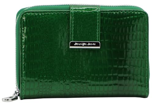 Jennifer Jones - Damen Leder Geldbörse Geldbeutel für Frauen - Portemonnaie mit RFID-Schutz, Croco-Optik (S - Style 1, Grün) von J JONES JENNIFER JONES