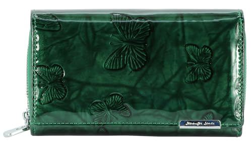 Jennifer Jones - Damen Leder Geldbörse Groß Geldbeutel viele Fächer Portemonnaie mit RFID-Schutz Schmetterlings-Motiv Grün von J JONES JENNIFER JONES