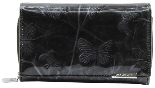 Jennifer Jones - Damen Leder Geldbörse Groß Geldbeutel viele Fächer Portemonnaie mit RFID-Schutz Schmetterlings-Motiv Schwarz von J JONES JENNIFER JONES