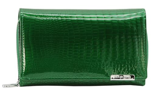 Jennifer Jones - Damen Leder Geldbörse Großer Geldbeutel für Frauen - Portemonnaie mit RFID-Schutz, Croco-Optik (M - Style 1, Grün) von J JONES JENNIFER JONES