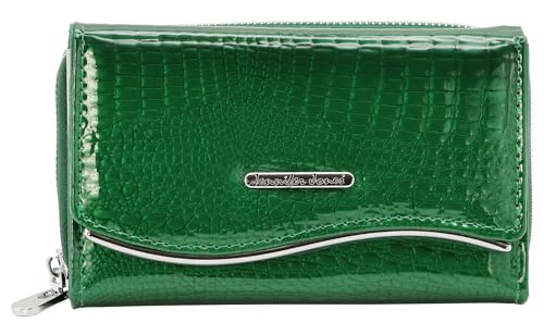 Jennifer Jones - Damen Leder Geldbörse Großer Geldbeutel für Frauen - Portemonnaie mit RFID-Schutz, Croco-Optik (M - Style 2, Grün) von J JONES JENNIFER JONES