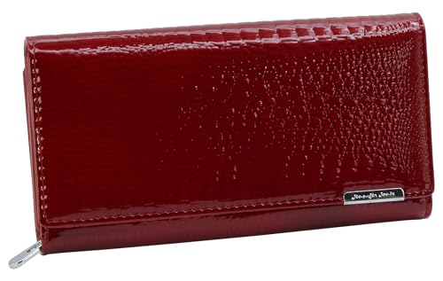 Jennifer Jones - Damen Leder Geldbörse Großer Geldbeutel für Frauen - Portemonnaie mit RFID-Schutz, Croco-Optik (XXL rot) von J JONES JENNIFER JONES