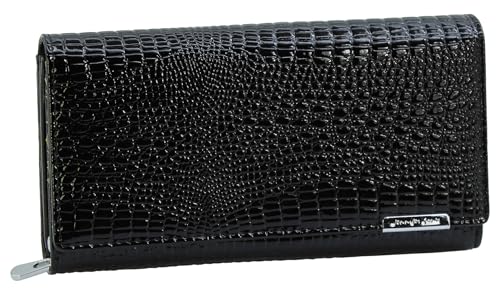 Jennifer Jones - Damen Leder Geldbörse Großer Geldbeutel für Frauen - Portemonnaie mit RFID-Schutz, Croco-Optik (XXL schwarz) von J JONES JENNIFER JONES