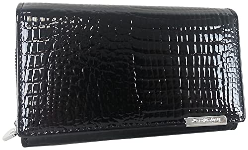 Jennifer Jones Echt-Leder Damen Geldbörse - Modische Croco Glanz Optik - RFID (M - Style 1, Schwarz) von J JONES JENNIFER JONES