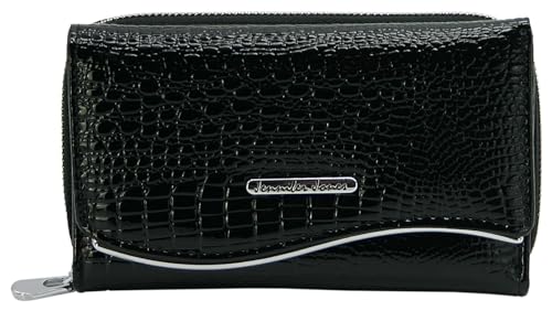 Jennifer Jones Echt-Leder Damen Geldbörse - Modische Croco Glanz Optik - RFID (M - Style 2, Schwarz) von J JONES JENNIFER JONES