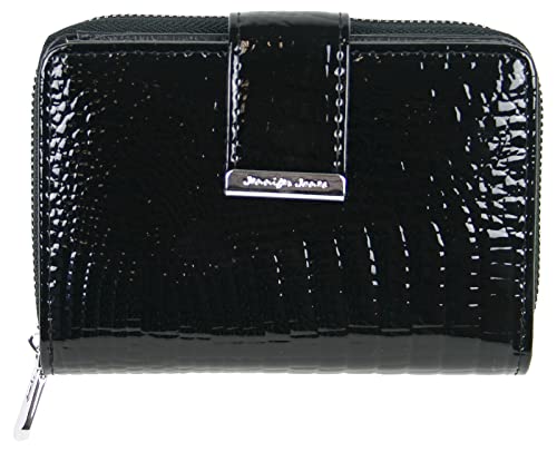 Jennifer Jones Echt-Leder Damen Geldbörse - Modische Croco Glanz Optik - RFID (S - Style 1, Schwarz) von J JONES JENNIFER JONES