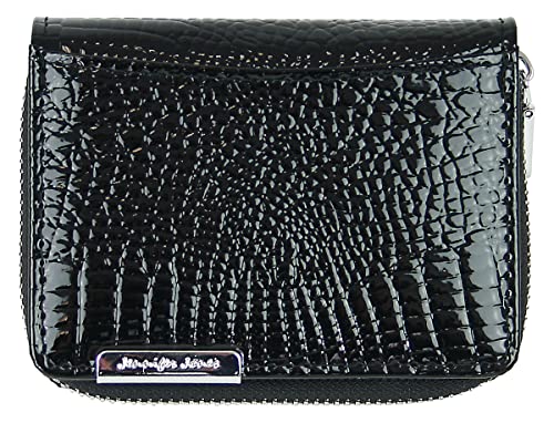 Jennifer Jones Echt-Leder Damen Mini Geldbörse - Modische Croco Glanz Optik - RFID (Schwarz) von J JONES JENNIFER JONES