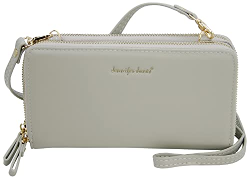 JENNIFER JONES - Umhängetasche 2in1 Geldbörse & Handytasche bis 7 Zoll mit Reißverschluss (Hellgrau) von J JONES JENNIFER JONES