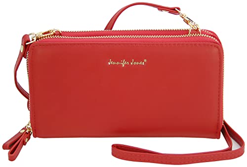 JENNIFER JONES - Umhängetasche 2in1 Geldbörse & Handytasche bis 7 Zoll mit Reißverschluss (Rot) von J JONES JENNIFER JONES