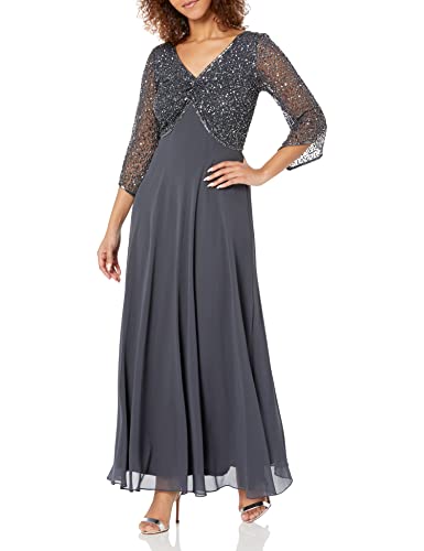 J Kara Damen 3/4 Sleeve V-Neck Embellished Top Long Dress Kleid fr besondere Anlsse, Grau/Gun, 46 von J Kara