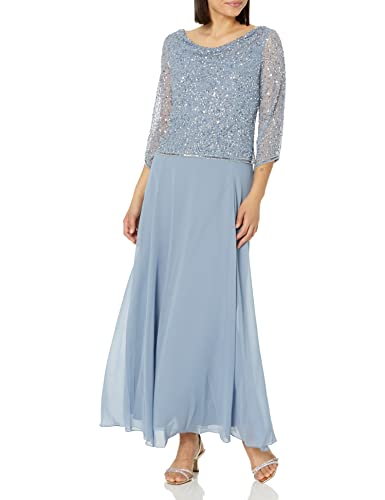 J Kara Damen 3/4 Sleeves Long Beaded Gown with Cowl Neck Kleid fr besondere Anlsse, Dusty Blue/Blue, 36 von J Kara