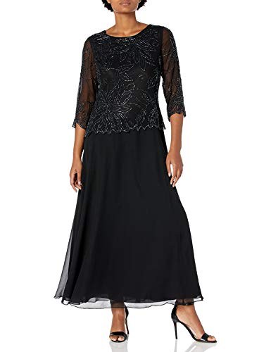 J Kara Damen Floral Beaded Long Dress Kleid für besondere Anlässe, Schwarz/Gun, 48 von J Kara