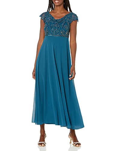 J Kara Damen Kurzärmliges Cowlneck-Perlen Formales Kleid, Blaugrün, 40 von J Kara