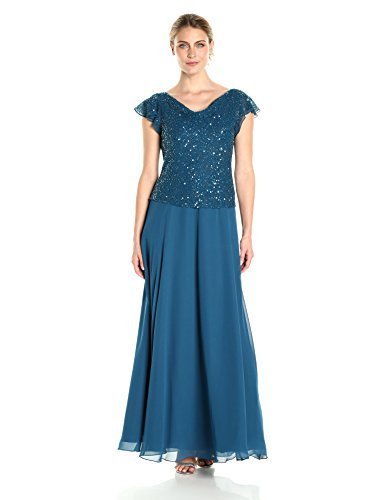 J Kara Damen Long Beaded Cowl Neck Flutter Sleeve Gown Dress Kleid, Blau/Mehrfarbig, 46 von J Kara