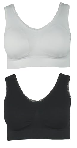 2er Pack Damen Seamless BH mit Spitze Bustier Top Shirt Einlage Pad gepolstert, Größe: XXL/XXXL, Farbe: Weiß von J-line
